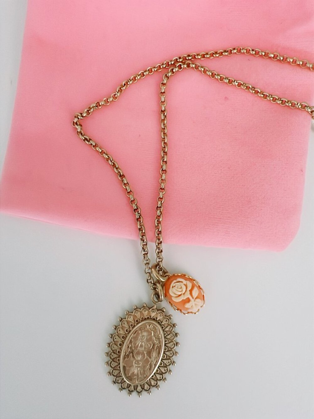 Sandrine France Handmade Rose Cabochon and Floral Medallion Necklace